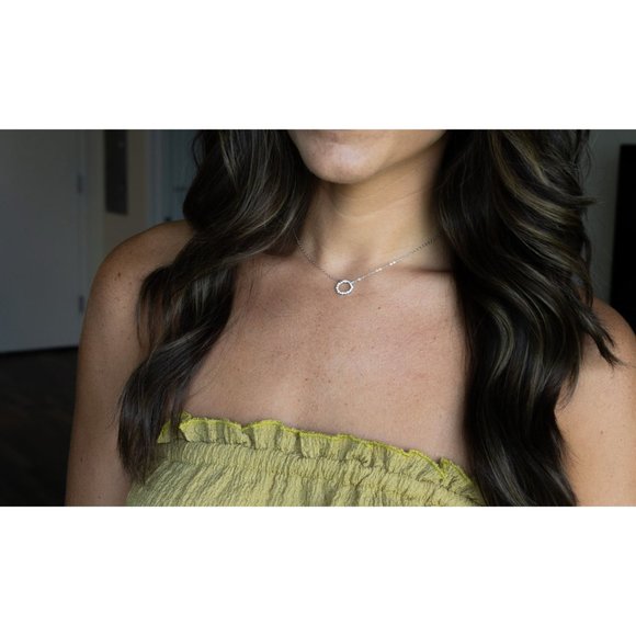 Gold Pave Circle Necklace, Silver Pave Circle Necklace - Picture 9 of 9